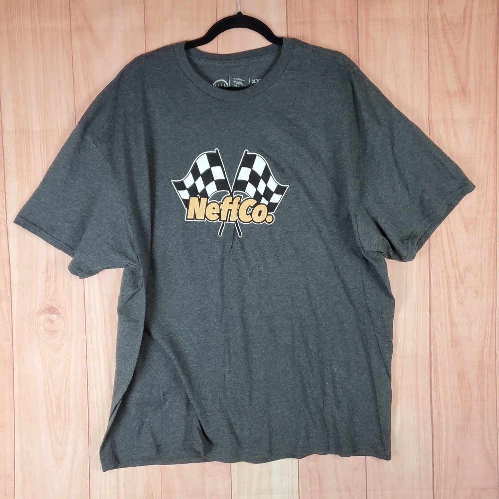 Neff Mens T-Shirt 2XL Grey Graphic Checkered Flag Racing Crew Neck Short Sleeve